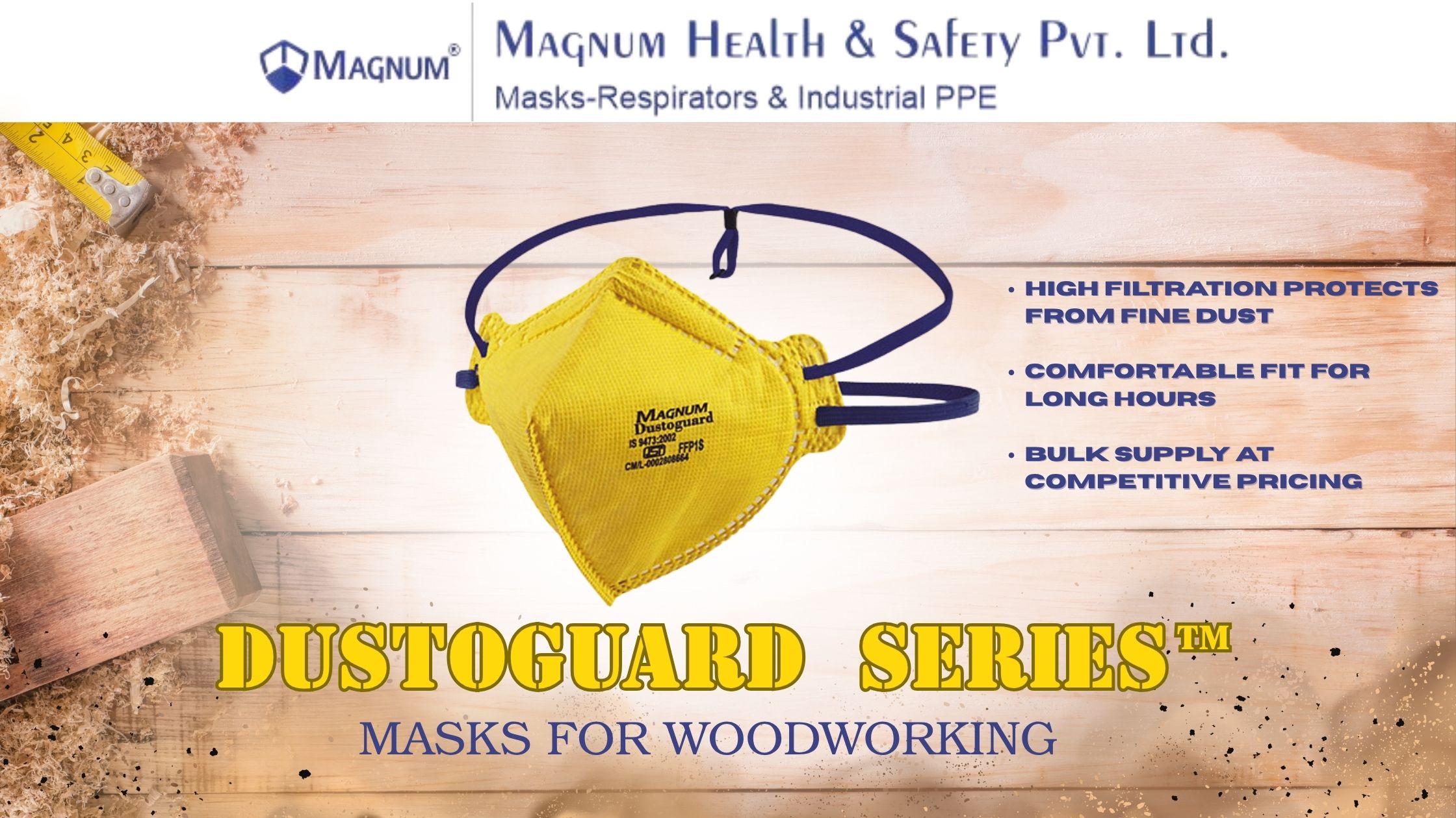 Certified dust mask for woodworking to protect lungs from harmful dust by Magnum Health And Safety Pvt Ltd