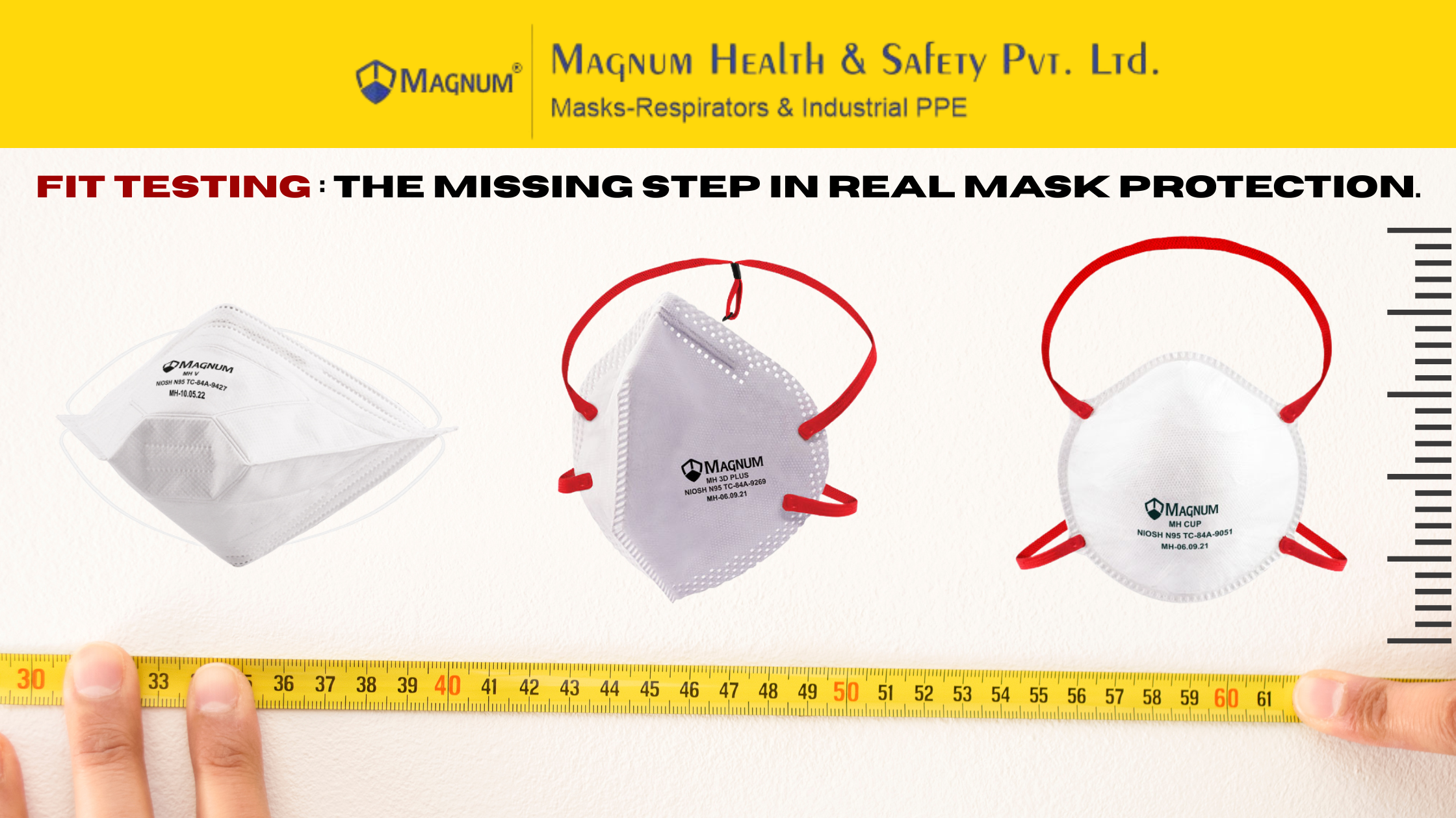 “Measuring tape used during fit testing mask procedure for respirator fit test to ensure proper mask fit industrial safety compliance”